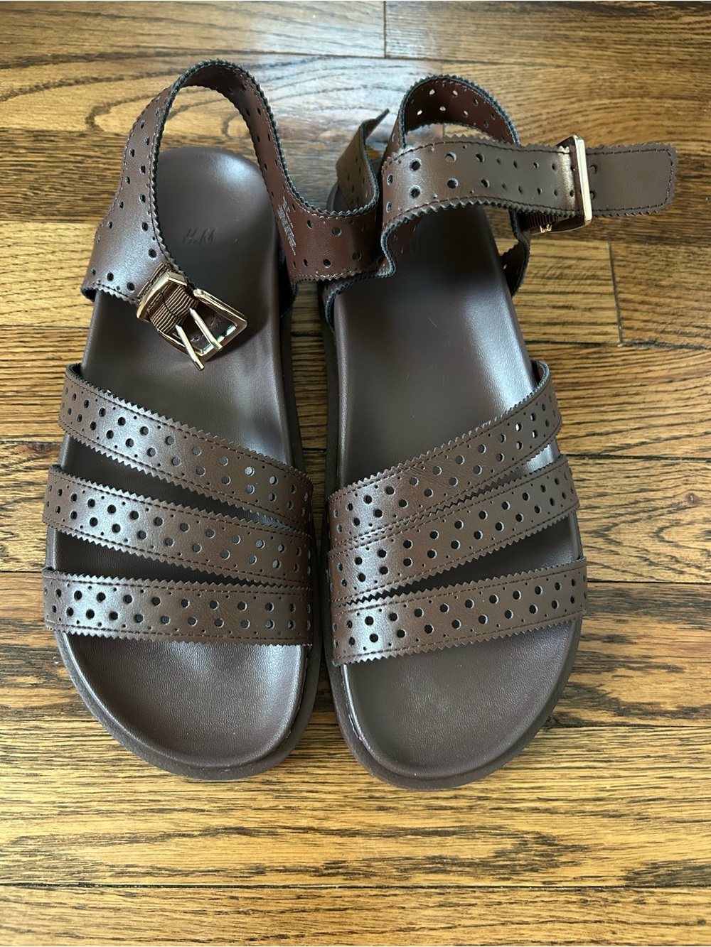 NWOT H&M Dark Brown Perforated Strappy Sandals